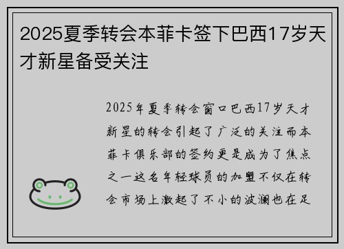 2025夏季转会本菲卡签下巴西17岁天才新星备受关注